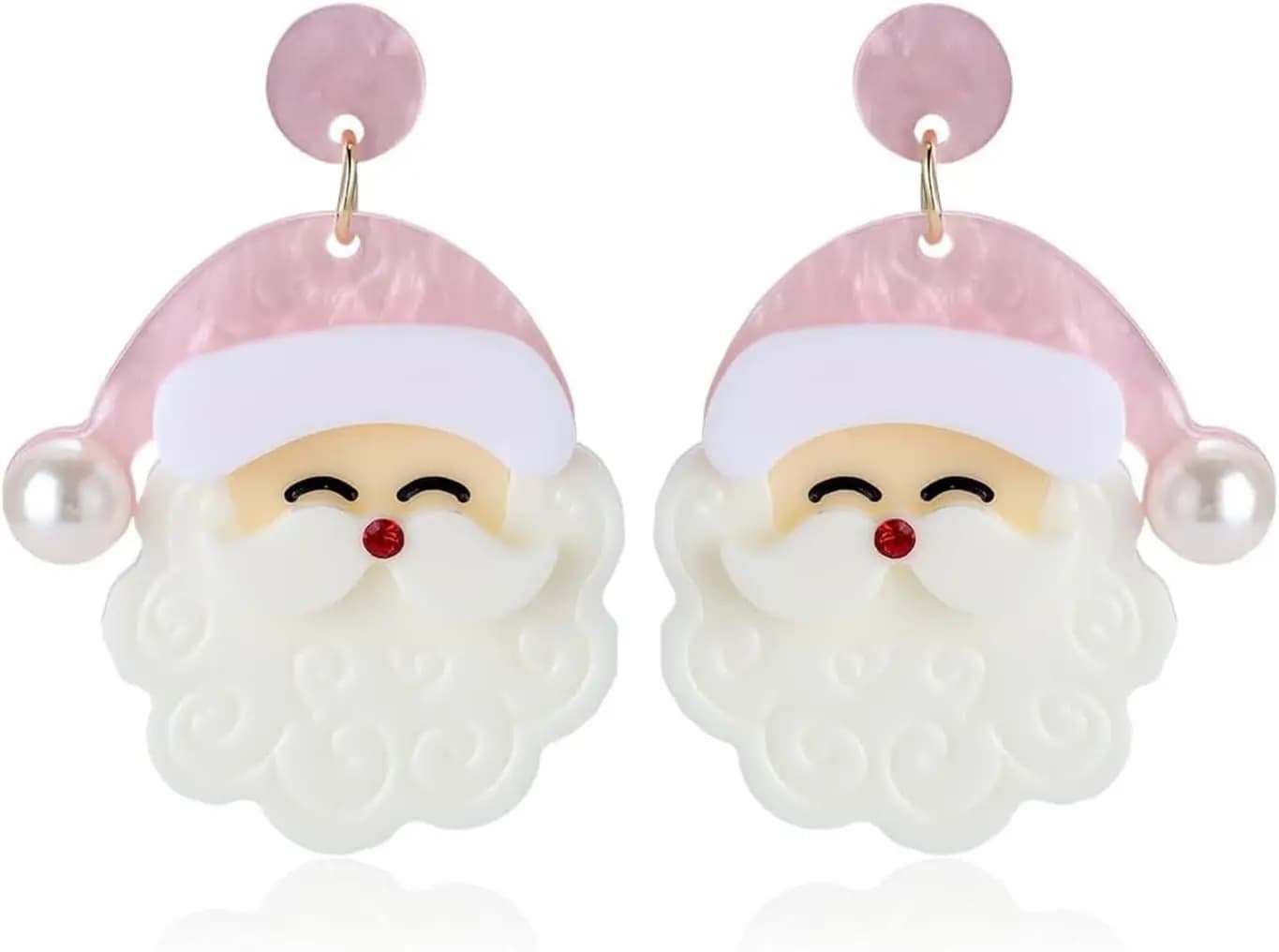 Orecchini natalizi da donna - Simpatici orecchini pendenti con Babbo Natale rosa, accessori natalizi, abiti, gioielli natalizi, regalo di Natale