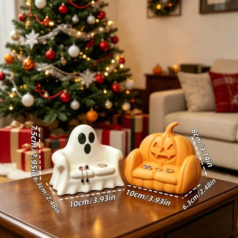 3D Printed Ghost Jewelry Holder Pumpkin Sofa Trinket Dish Cute Halloween Ring Storage Organizer Home Table Shelf Decor Gift
