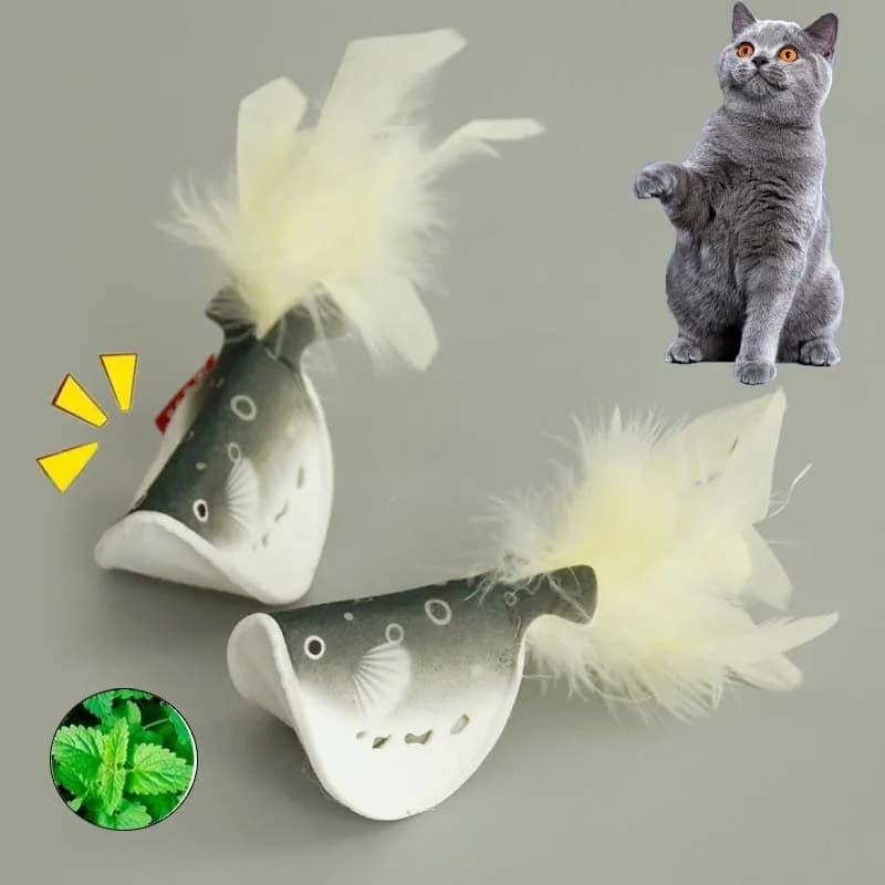 Giocattolo in feltro per erba gatta da masticare per gatti, piuma stridulo, forma di pesce palla, giocattolo interattivo per gattini, addestramento, pulizia dei denti, forniture per giocattoli per gatti