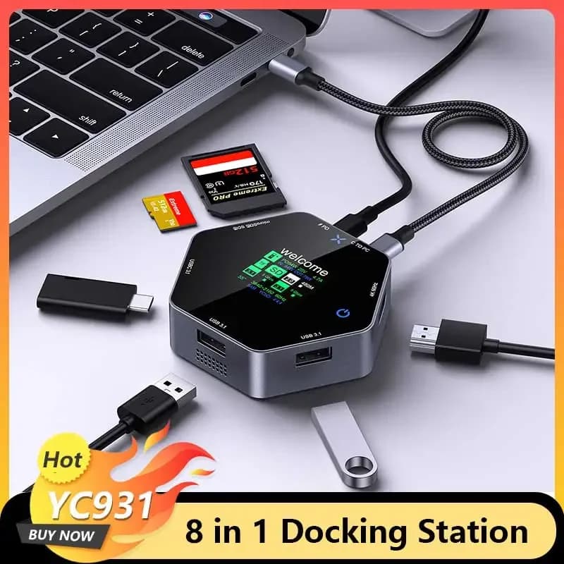 CoolFish USB HUB Docking Station Tipo-C Smart Display 4K 60 hdtv 8 in 1 Hub multiporta Splitter PD Ricarica USB Extender