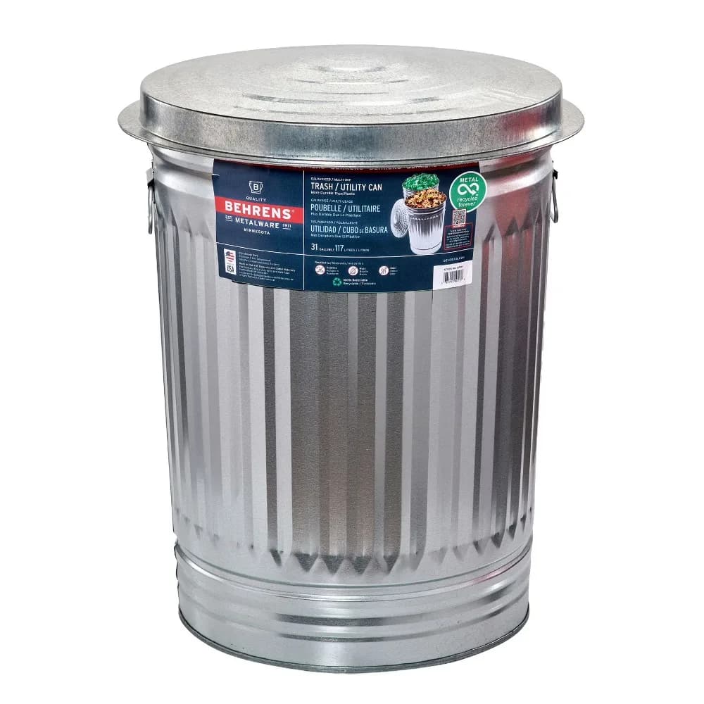Behrens Stainless Steel Waste Container 31 Gallon with Infinity Cover, External Waste Container for Garden, Home, Animal Food Conservation