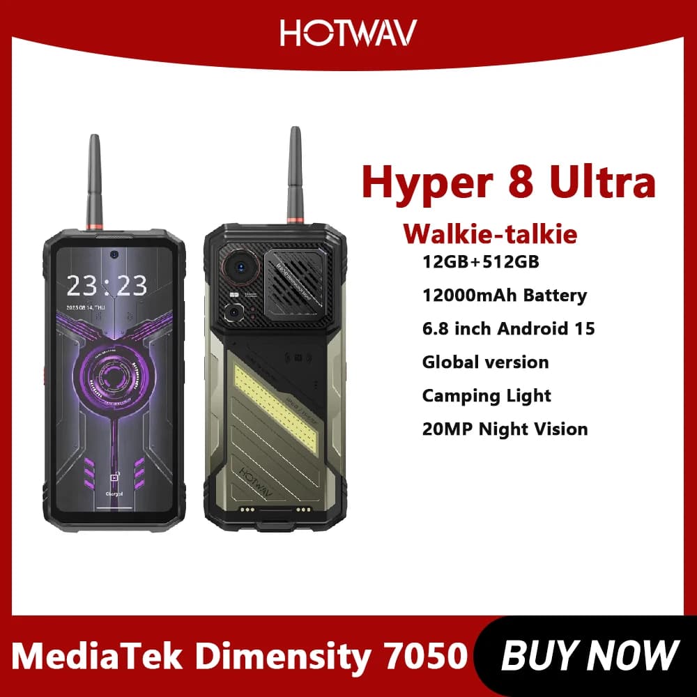 HOTWAV Hyper 8 Ultra Walkie-talkie Telefono robusto Android 1512 GB + 512 GB 6,8 pollici MediaTek MT8791 Dimensity 7050 5G NFC Smartphone