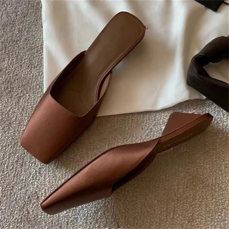 Street Summer Fashion Square Toe Women Slippers Thin Low Heels Casual Party Slide Mules Comfortable Concise Shoes