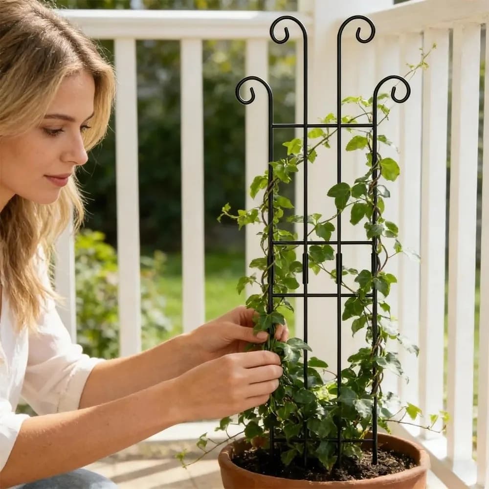 Metal Plant Trellis Sturdy Construction Rust Resistant Vertical Garden Support Space Saving Indoor Outdoor Use Pot Plant Support