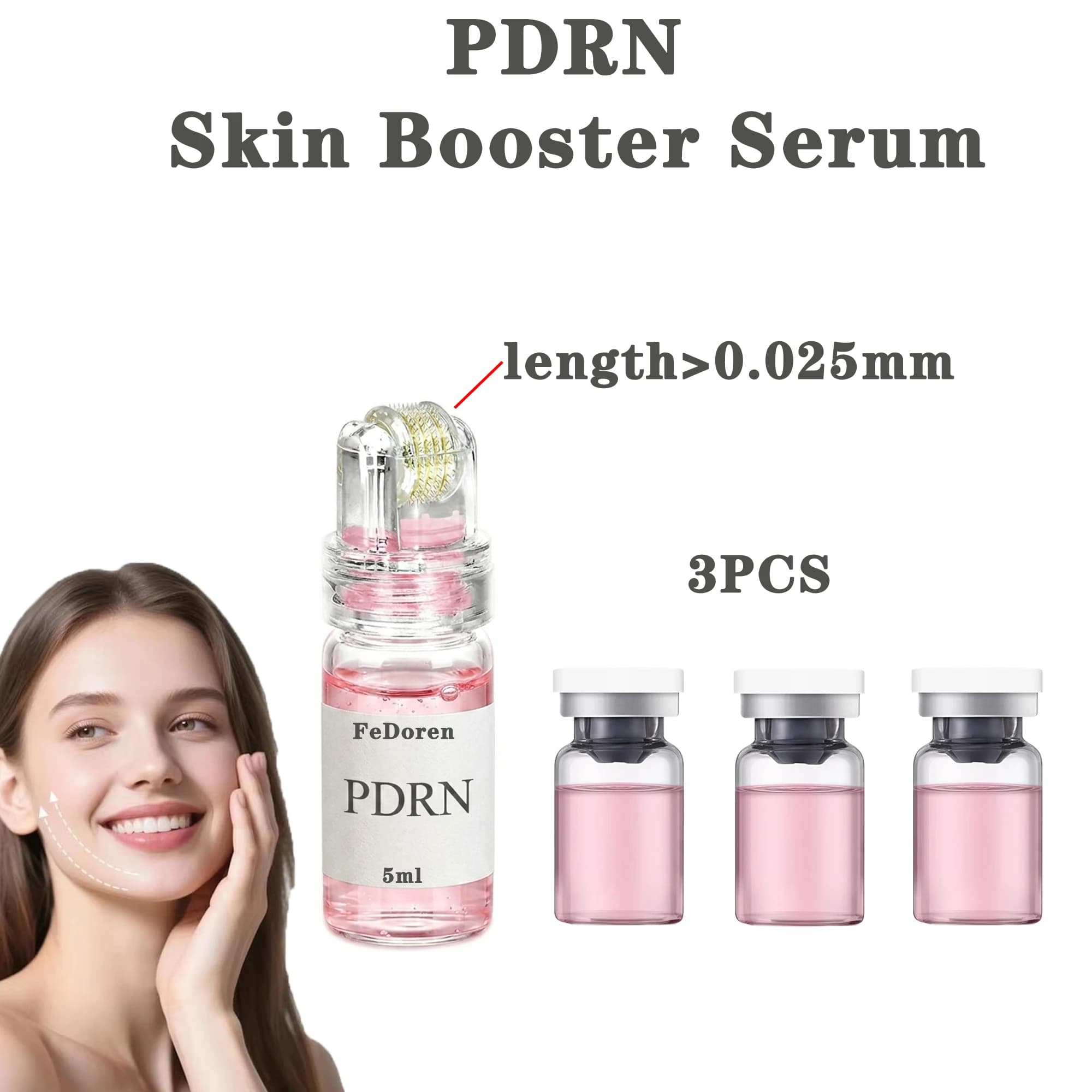 Siero Viso PDRN con Set di Microaghi e Rullo, Idratante Anti-Rughe, Levigante e Rinfrescante