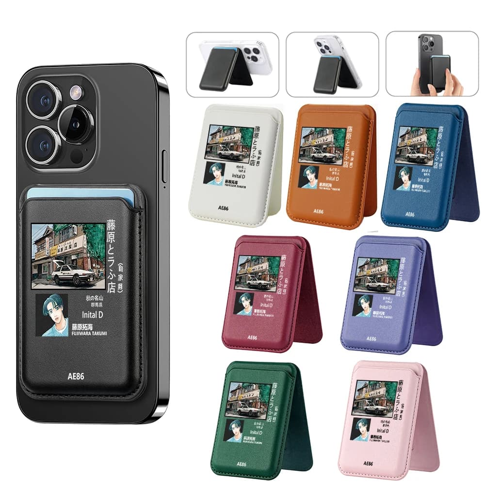 Qiuming Mountain AE86 Custodia a portafoglio in pelle PU per MagSafe iPhone13 14 15 16 AE86 Etichetta per auto da corsa Custodia per carte