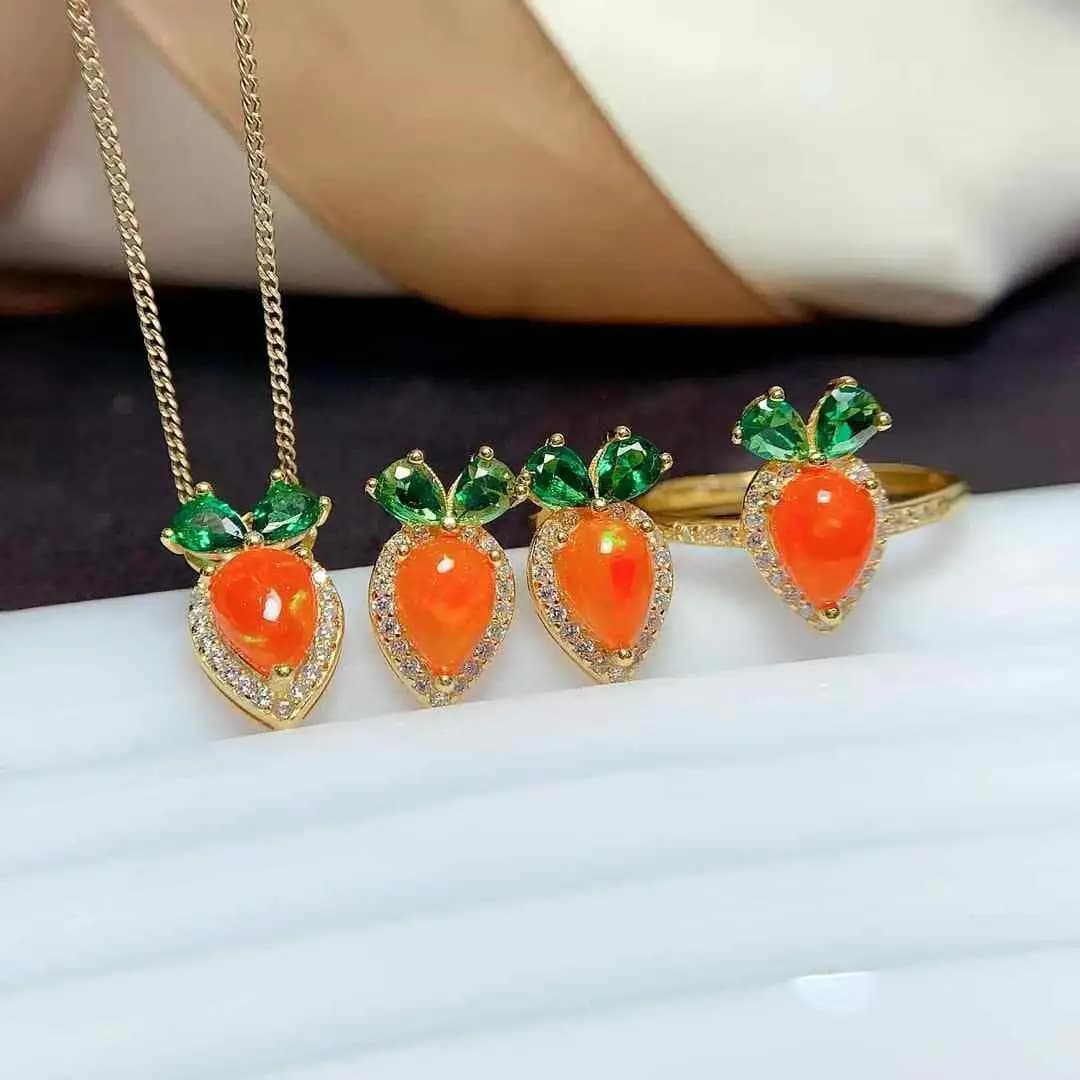 Il miglior set di opali reali naturali al 100% in argento sterling 925, anello con opale naturale da 1 pezzo, pendente con opale naturale, 2 orecchini con opale naturale