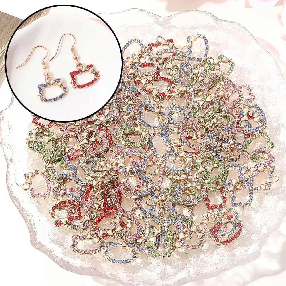 20 pz Kawaii Strass Intarsiato Bowknot Gatto Avatar Cornice Pendenti e Ciondoli FAI DA TE Ragazze Carino Braccialetto Collana Orecchini Pendenti Cavi In Lega