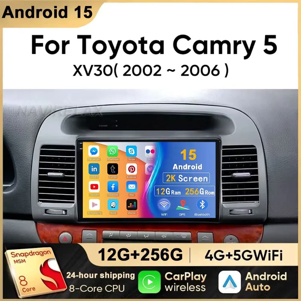 For Toyota Camry 5 2002 2003 2004 2005 2006 Carplay Android 15 Car Radio Multimedia Video Player GPS Navigation 2 Din DVD Stereo