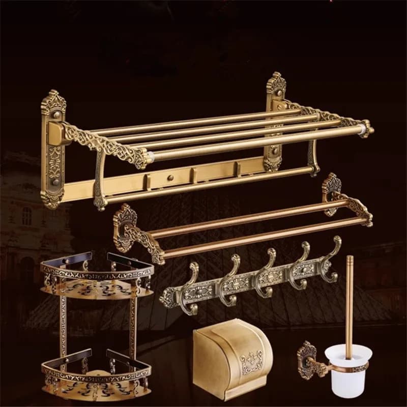 Accessori per il bagno intagliati in bronzo antico Hardware per il bagno in alluminio mensola per il bagno portasciugamani, porta carta porta scopino per wc