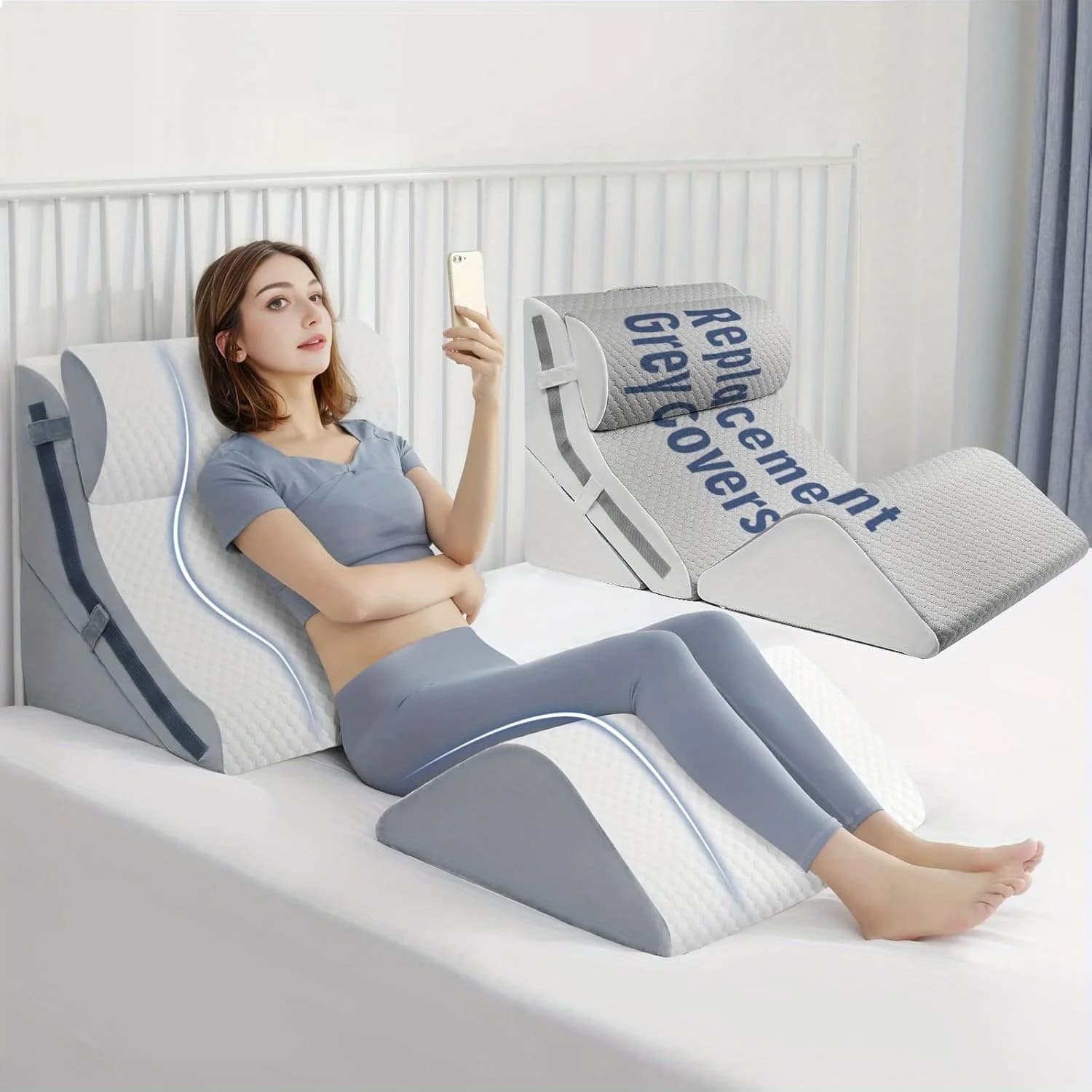 Cuscini inclinati 3 in 1 Cunei per la schiena, Cuscino per dormire, Cuscino con cuneo in memory foam regolabile 15 in 1, Ortopedico