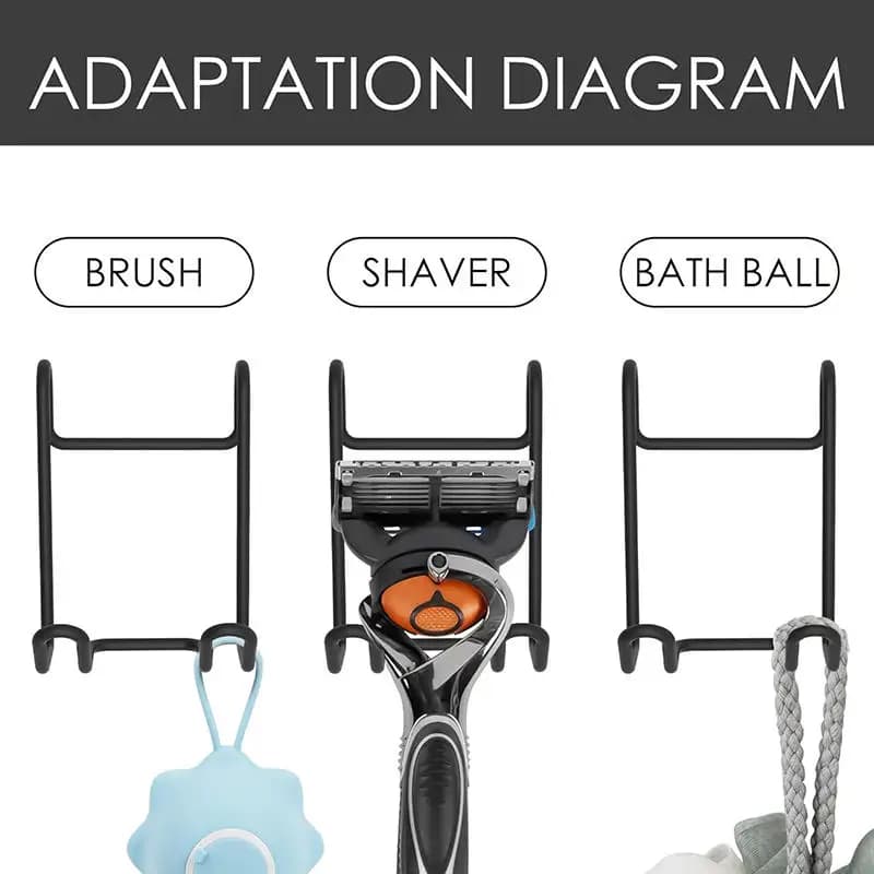 2 ganci porta rasoi in acciaio inossidabile senza foratura, ganci per accessori da bagno per mensole angolari, organizer per strumenti da barba
