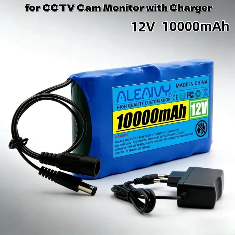 New High Capacity 12V 10000mAh Lithium Ion Battery DC 12.6V Portable Rechargeable Pack for CCTV Cam Monitor with Charger