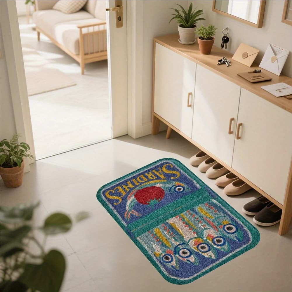 VIKAMA Blue Herring Can Tappeto Tappeto da cucina Zerbino caldo Tappetino di benvenuto Tappeto da esterno per camera da letto Tappeto per soggiorno Casa Dicembre