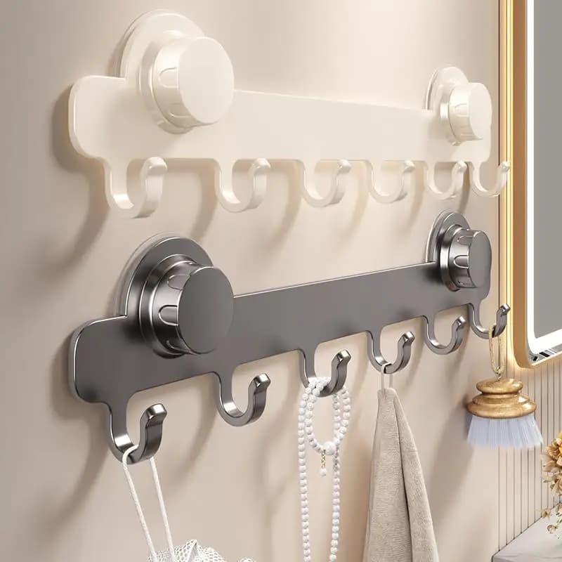 Bathroom Wall Mounted Vacuum Suction Cup Towel Rack Clothes Hanger Storage Organizer Toilet Hook Home Cleaning Tools