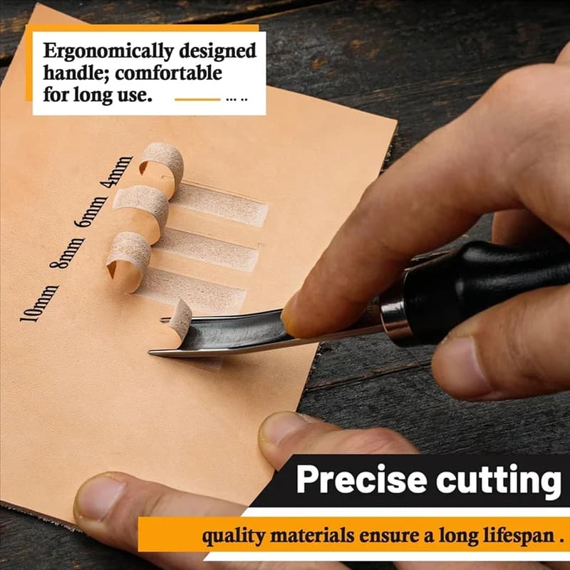 AA51 4 Size Leather Edge Bevelers Tool Set, Wide Mouth Skiving Knife With Wooden Handle, For Leather Thinning Cutting Craft