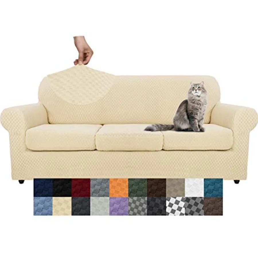 Nuovissimo Copridivano a Quadri in 4 Pezzi per Divano a 3 Cuscini, Extra Large, Altamente Elastico e Rinforzato, per Cani, Animali Domestici e Mobili