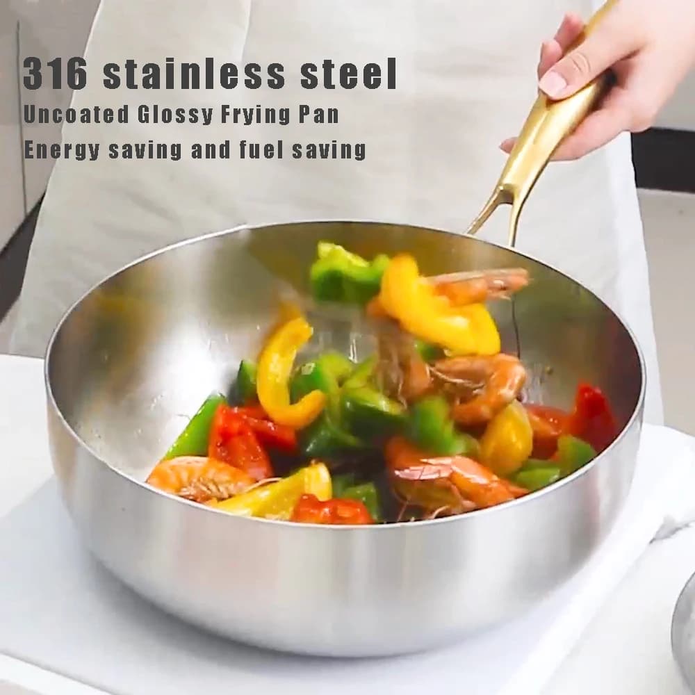Padella in acciaio inossidabile 316 Wok approfondito Padelle antiaderenti Bistecca Stufa a gas Fornello a induzione Padella universale Pentole da cucina