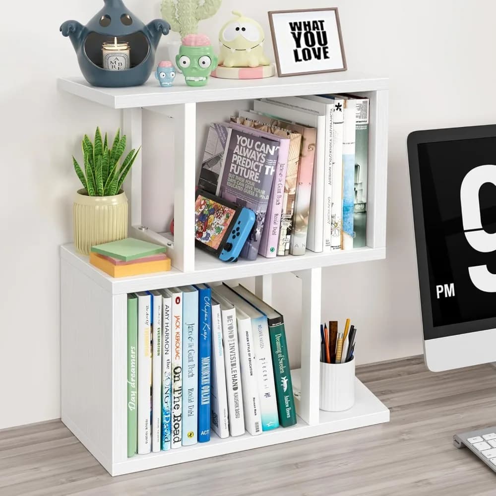 libreria da tavolo per ripiano da scrivania - libreria da tavolo bianca Scaffali a 3 livelli portaoggetti piccolo organizer per libri per ufficio dormitorio
