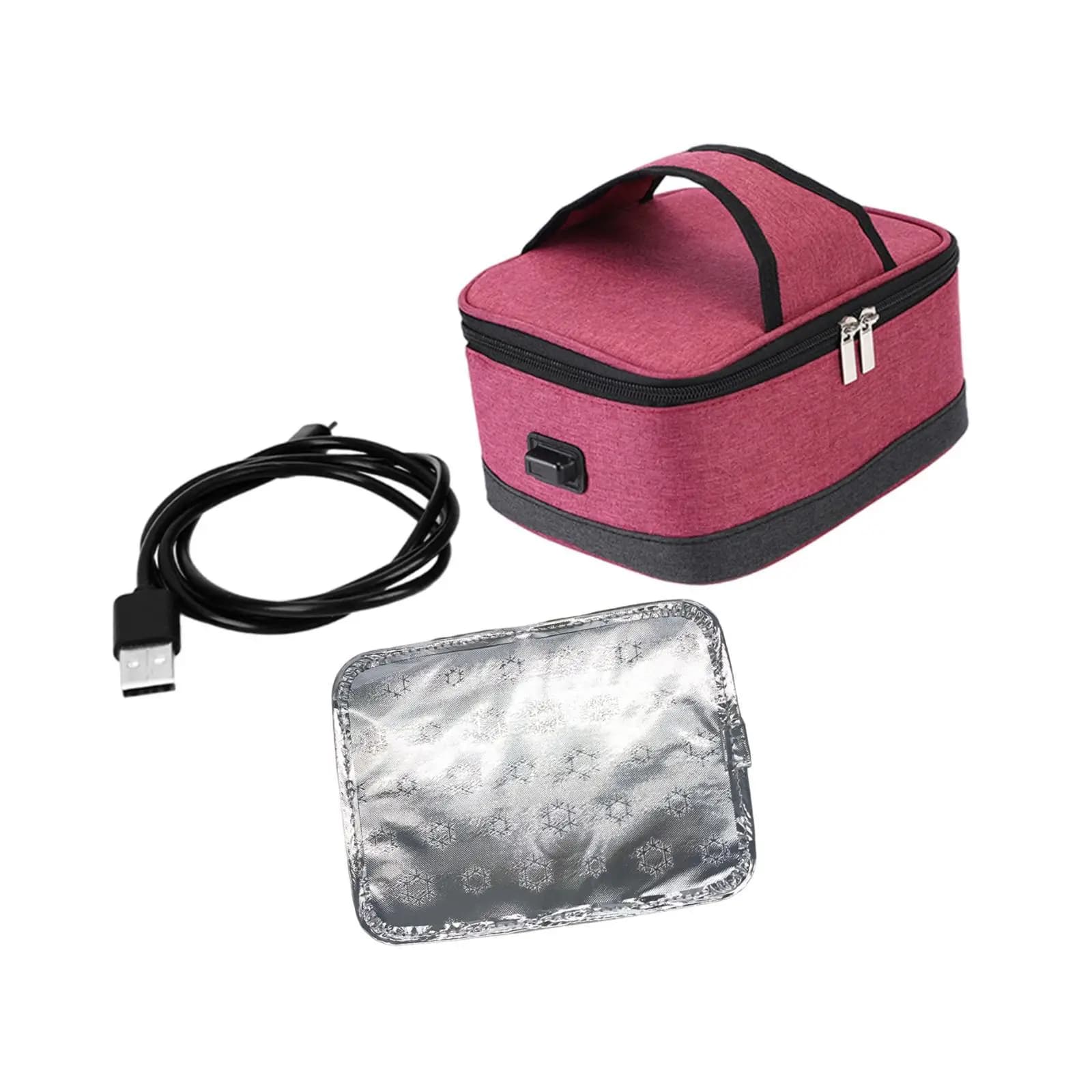 Scaldavivande Elettrico USB con Borsa Termica con Cerniera, Scaldavivande Portatile per Lavoro, Viaggi, Campeggio, Auto, Picnic