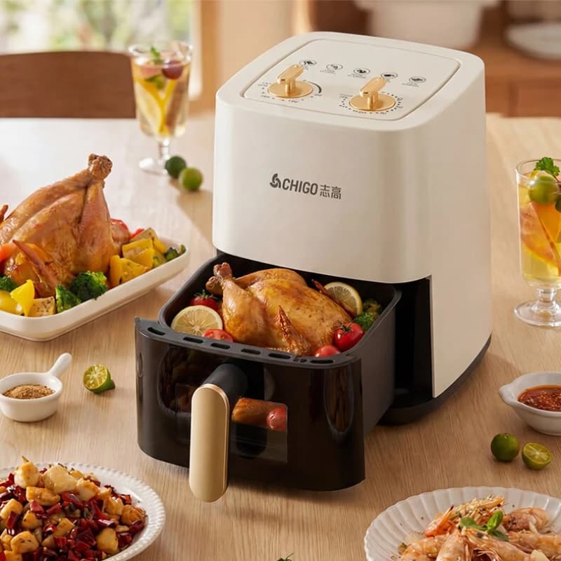 Friggitrice ad aria CHIGO multifunzione per uso domestico, con funzione vapore e cottura integrata, modello compatto per 1-2 persone, con finestra ampia e visibile, 5L