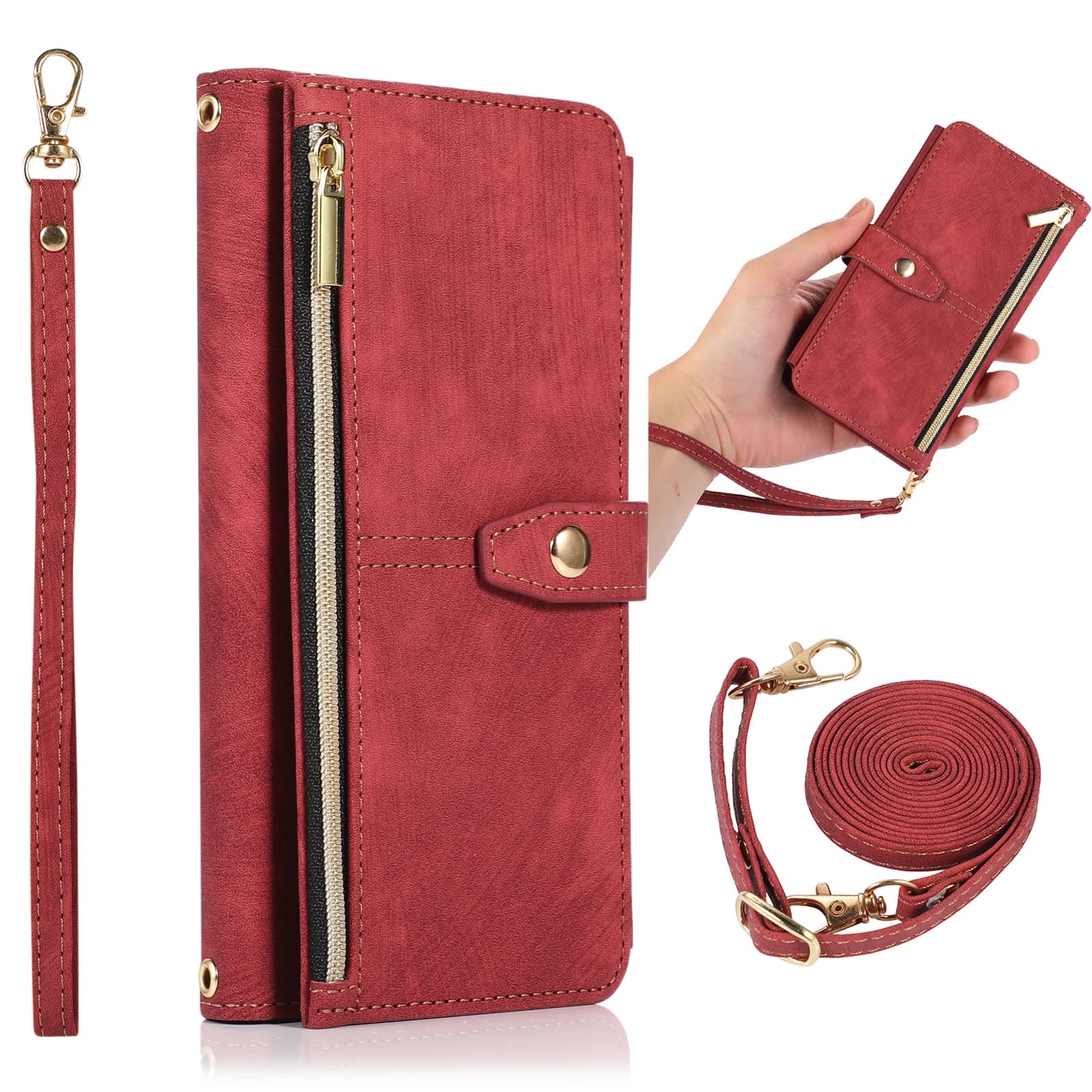 Custodia in pelle a portafoglio con cerniera con cordino per Xiaomi Redmi Note 11 11s10s Pro 9 9C 12T 11T 10T Pro POCO X3 NFC Cover 9 porte carte