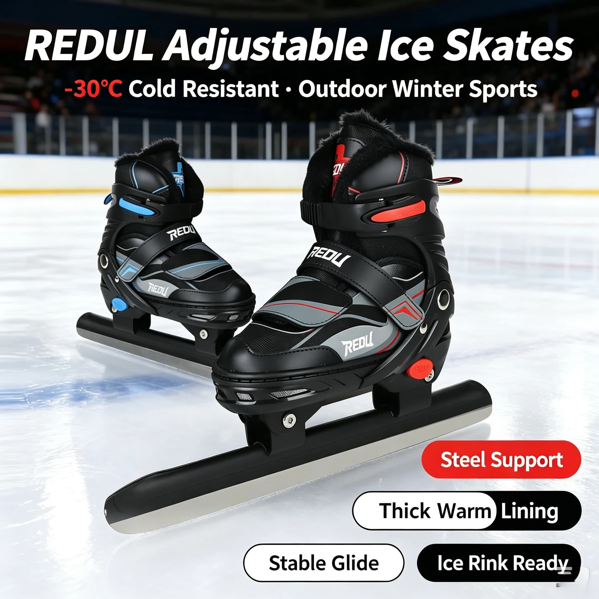 Adjustable Size Kids Speed Ice Skates Fleece‑Lined Thickened Carbon Steel Blades Ice Skating Boots for Beginner Children