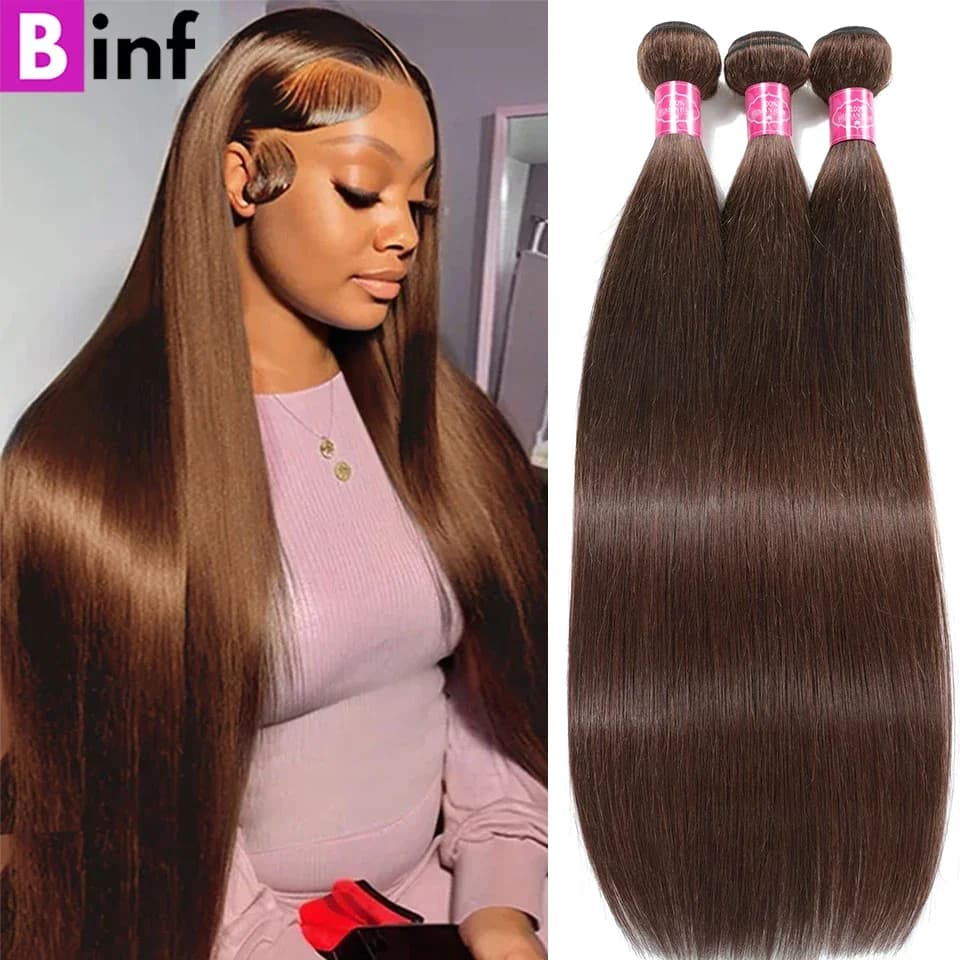 # 4 Fancy Human Hair Smooth Brown Chocolate, Hands of Human Hair Smooth Brown Chocolate, Double Trame, 3/4 Band