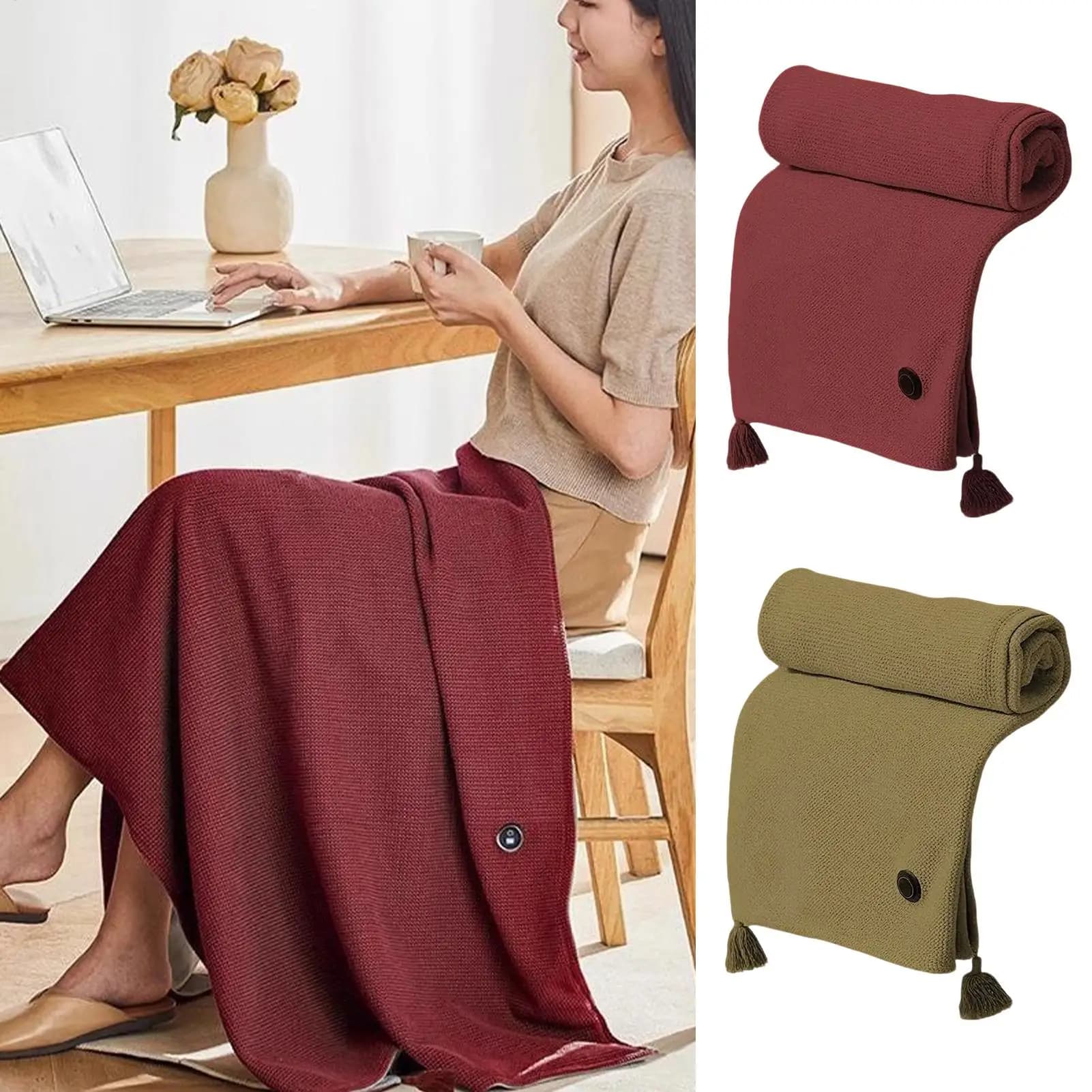 Coperta riscaldata indossabile a riscaldamento rapido, scialle elettrico, per campeggio, viaggi, inverno, auto, ufficio, divano letto, regalo caldo per anziani