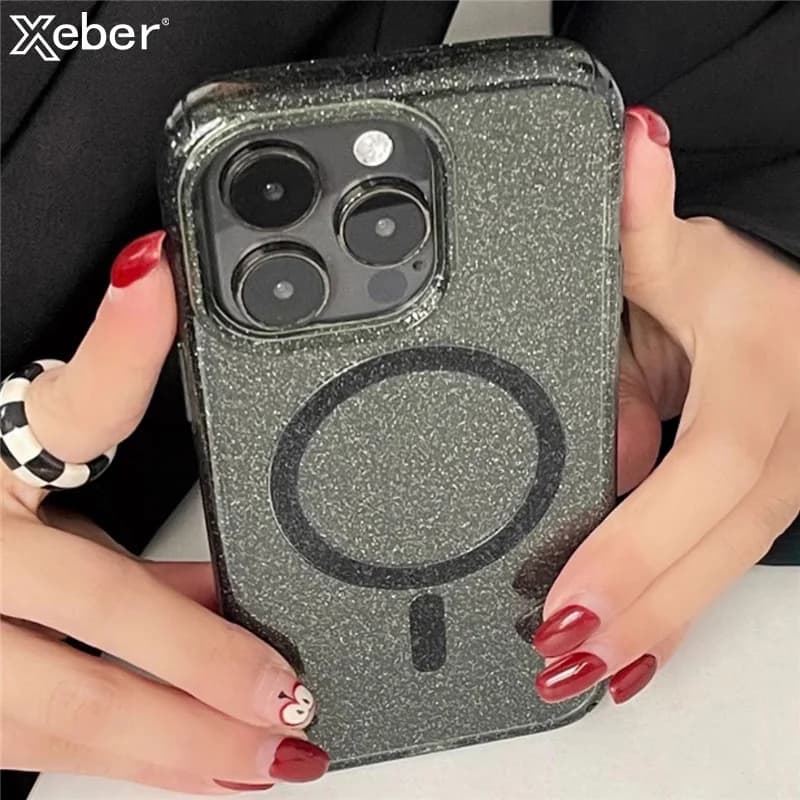 Corea di Modo Bling Glitter Per Magsafe Custodia di Ricarica Wireless Magnetica Per iPhone 17 16 11 12 13 14 15 Pro Max Plus Copertura Trasparente