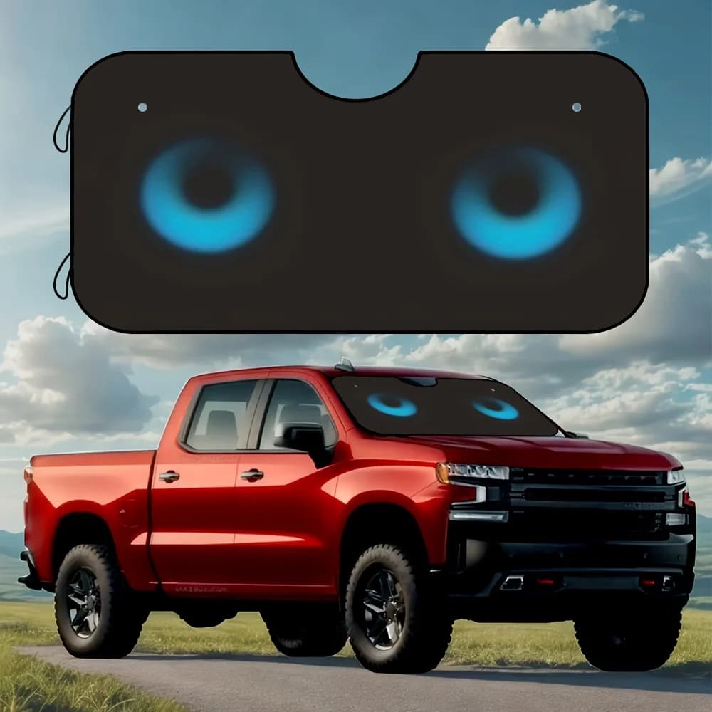 1pc Foldable Blue Animal Eye Sunshade - UV Protective Windshield Cover With 4 Free Suction Cups, Universal Front Window Design F