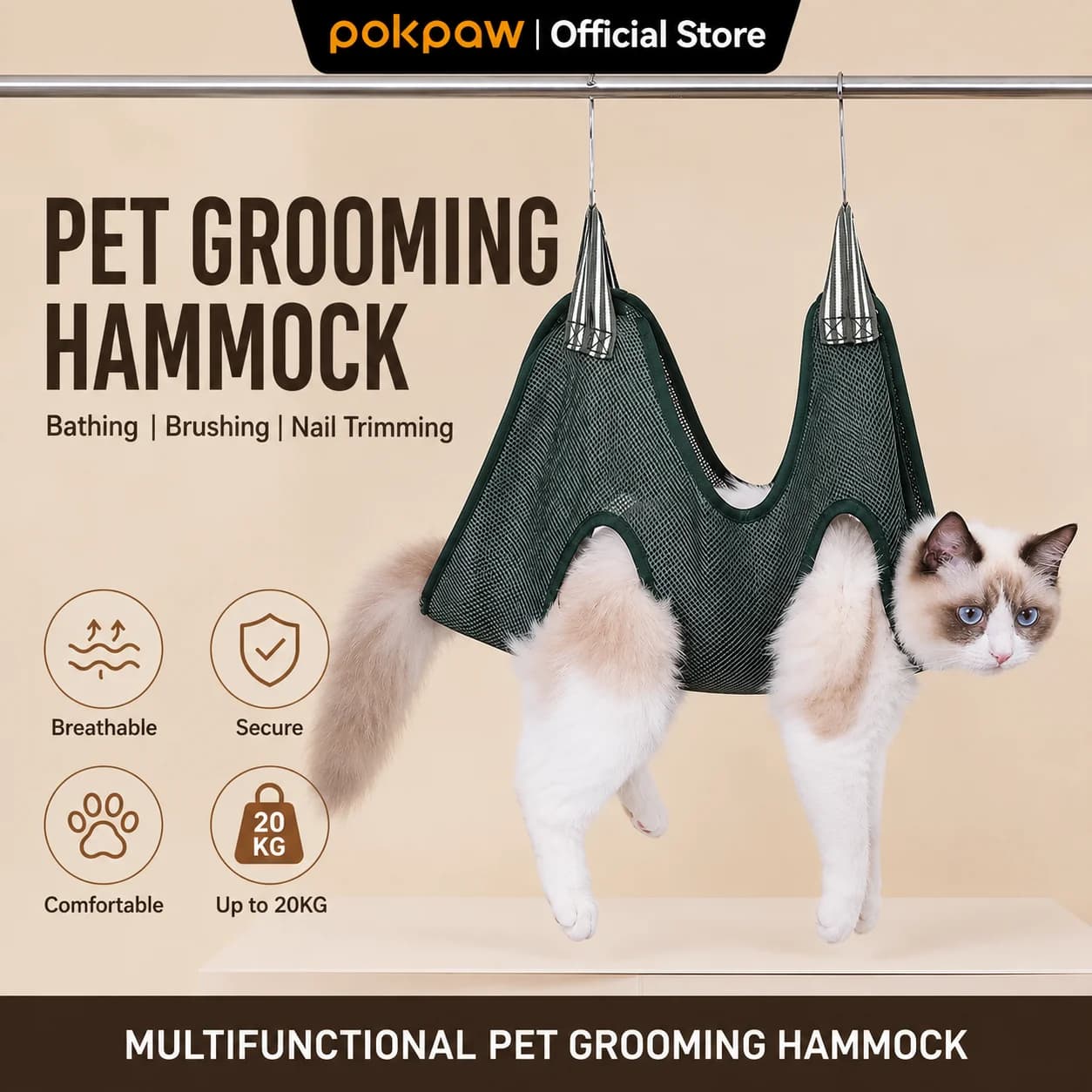 POKPAW Pet Grooming Hammock for Dogs and Cats Heavy Duty Bathing Bag Nail Trimming Restraint Sling Supports 20kg