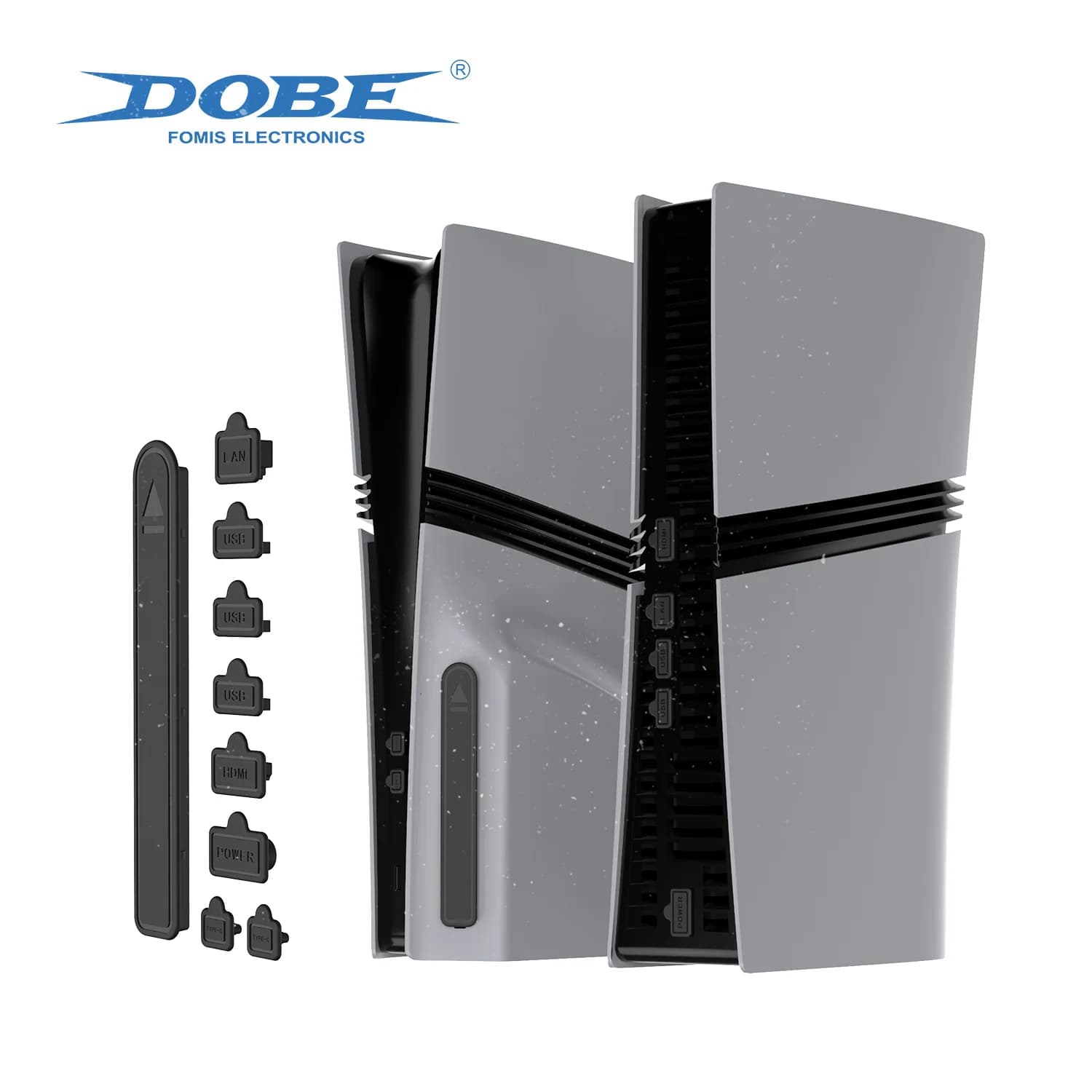 Set di tappi antipolvere in silicone DOBE TP5-35155B per disco PS5/PS5 Slim/PS5 Pro e digitale con kit di pulizia (spazzola + panno + ventilatore)