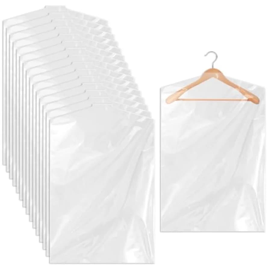 30 PCS 35.5 Inch Plastic Garment Bag, Dry Cleaner Bags Laundry Bags, Clear Hanging Clothing Covers for Coat Suit Shirt Jacket S
