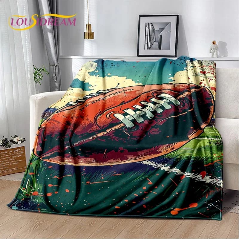 Coperta Morbida Cartoon Rugby Football Americano 2025, Plaid Morbido per Casa, Camera da Letto, Divano, Viaggio, Coperta per Bambini