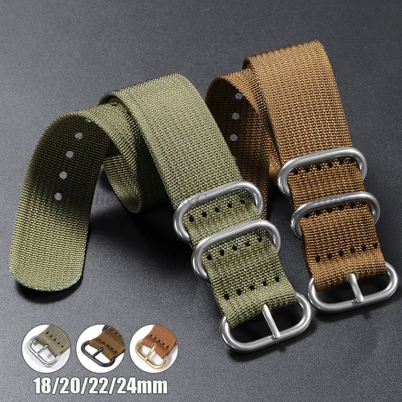 Women's Black Silver Nylon watch bracelet ring buckle 18mm 20mm 22mm 24mm men's bracelet for Seiko ribbed braid replacement watches accessories