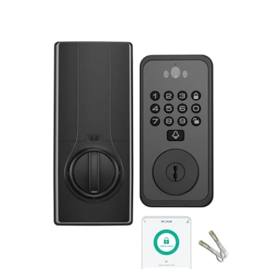 Serratura Intelligente per Porta d'Ingresso con Riconoscimento Facciale e delle Vene Palmari, Videocitofono con Spioncino Ultra-Ampio, Funzione Keep-Alive, WiFi, Controllo App Tuya