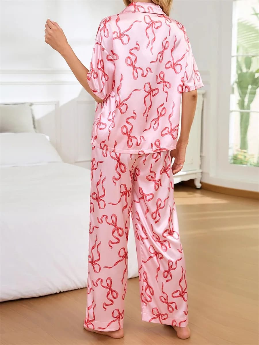 Pigiama da donna con stampa floreale, top abbottonato a maniche lunghe con pantaloni coordinati, set da notte per donna