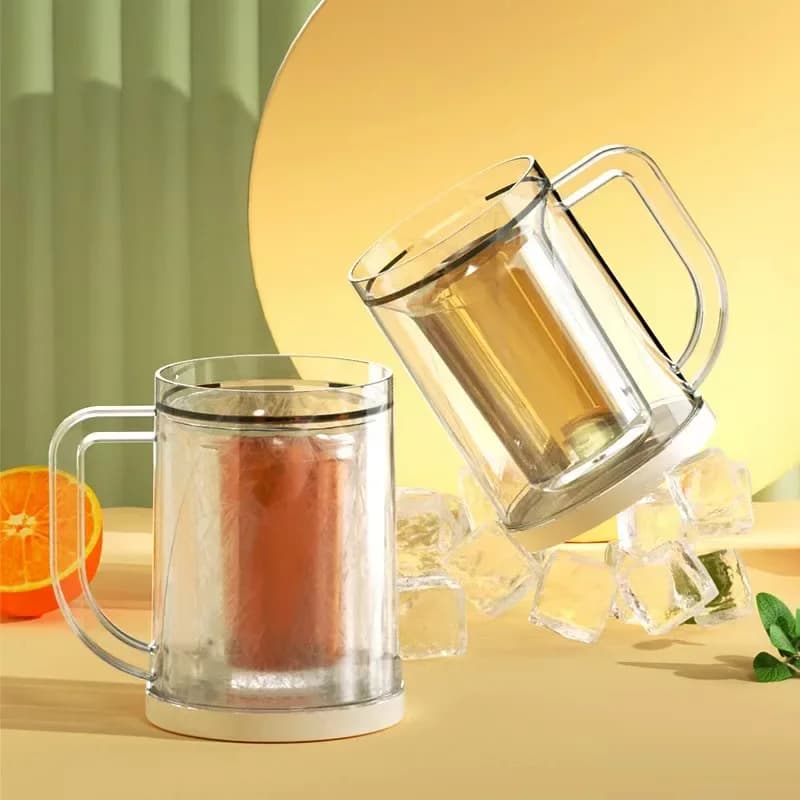Bicchiere da Birra Refrigerante a Doppia Parete con Gel, Tazza in Plastica per Birra Ghiacciata con Manico, Bicchiere Trasparente Refrigerante per Ristoranti e Bar