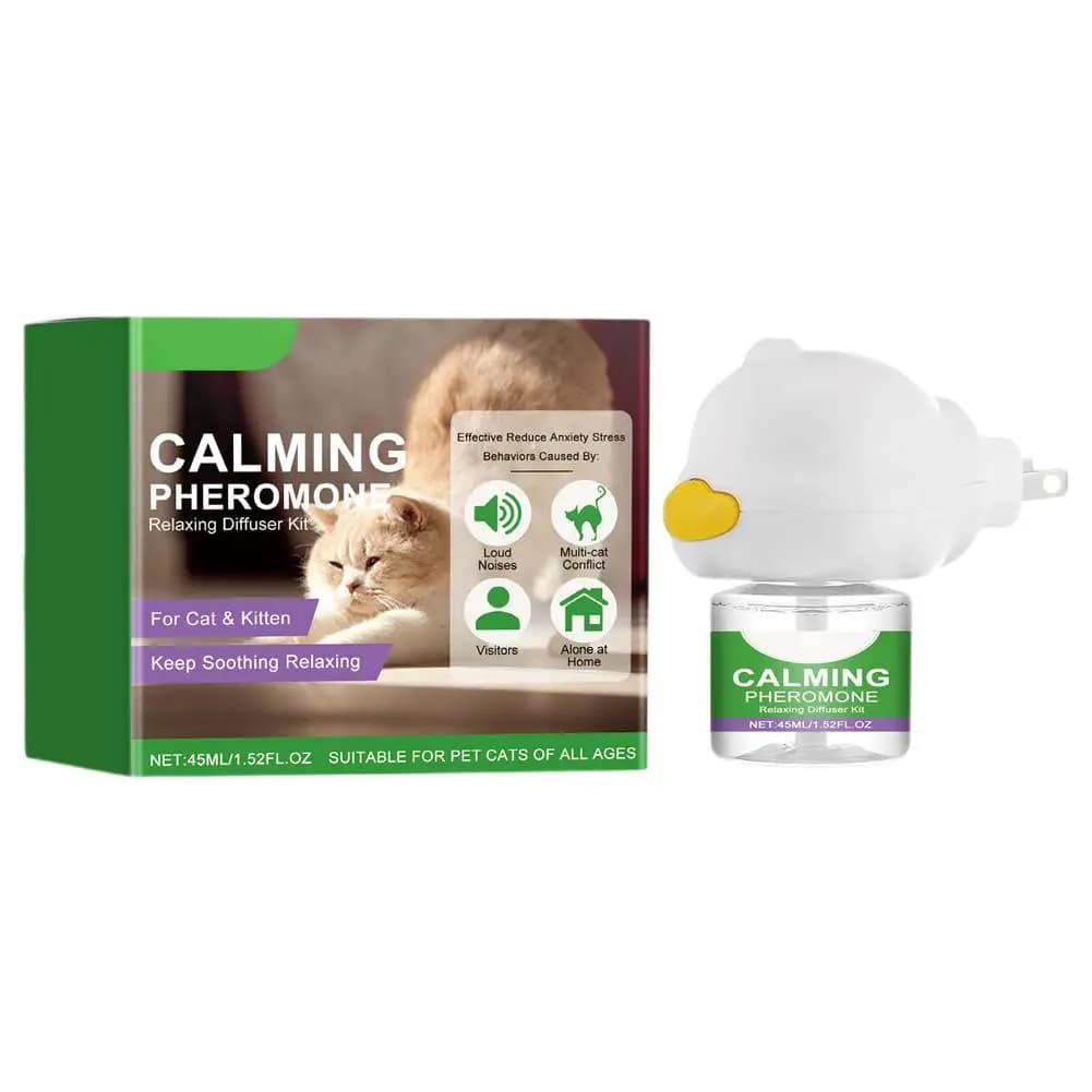 US Plug Gentle Cat Calming Diffuser with Heater Natural Extracts Reduce Anxiety Quiet Comfort Easy Use Home Pet Care Safe Design