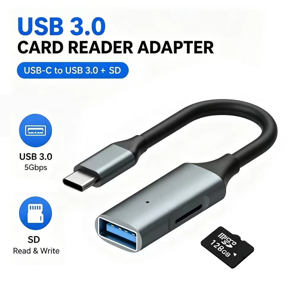 Portable 2in1 Type-C USB3.0 OTG TF Card Reader Aluminum Alloy Short Cord For Android MacBook PC Camera Memory Card