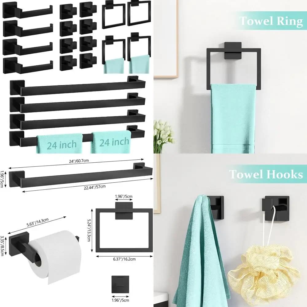Portasciugamani da parete in acciaio inossidabile, set di accessori da bagno nero opaco da 24 pollici con portasciugamani per la decorazione domestica moderna
