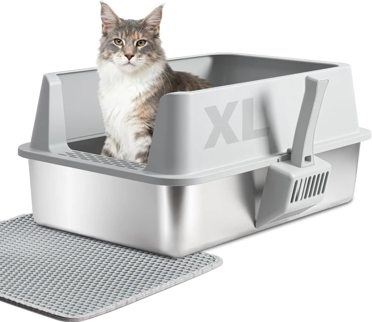 Lettiera per Gatti in Acciaio Inossidabile con Coperchio, Lettiera XL in Metallo, Lettiera Extra Large per Gatti Grandi, con Bordi Alti | Easy Cle