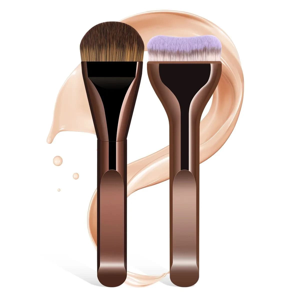 New professional 2-piece foundation brushes, soft and dense hair to mix liquids, cream, flawless powder makeup beauty tools