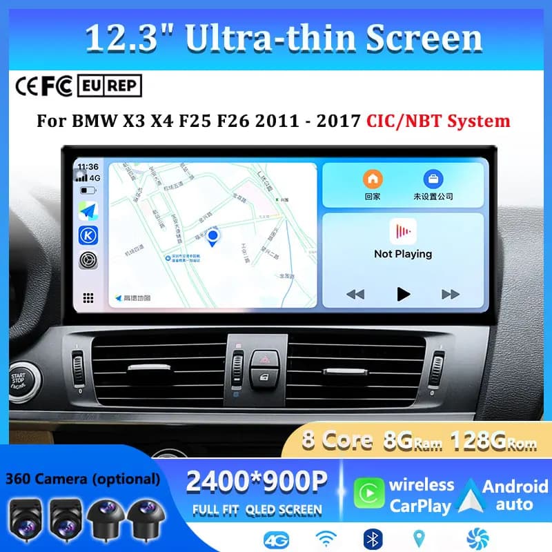 Schermo QLED 2K ad angolo retto per BMW X3 X4 F25 F26 2011-2017, lettore multimediale video radio per auto, sistema CIC/NBT, GPS, 8Core, Android 16