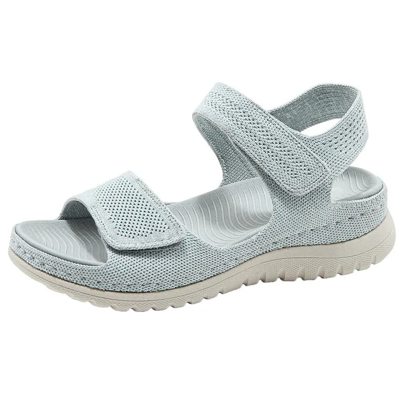 Ladies Knit Mesh Platform Sport Sandals Double Velcro Ankle Strap Lightweight Comfort Casual Summer Walking Sandals