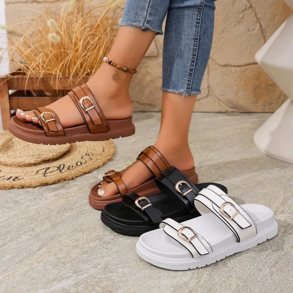 Scarpe Estive da Donna alla Moda, Ciabatte da Spiaggia con Suola Morbida e Fibbia Metallica, Modello Retro Plus Size