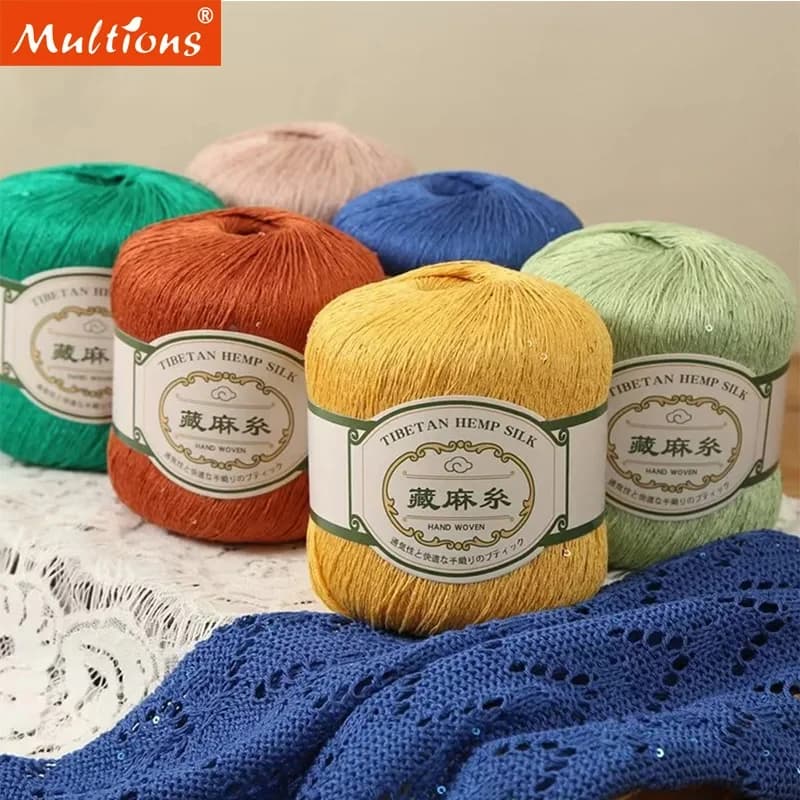 50g di lino tibetano con paillettes in lino fine a maniche corte in cotone e lino filo di pizzo fai da te filo di cotone all'uncinetto intrecciato a mano