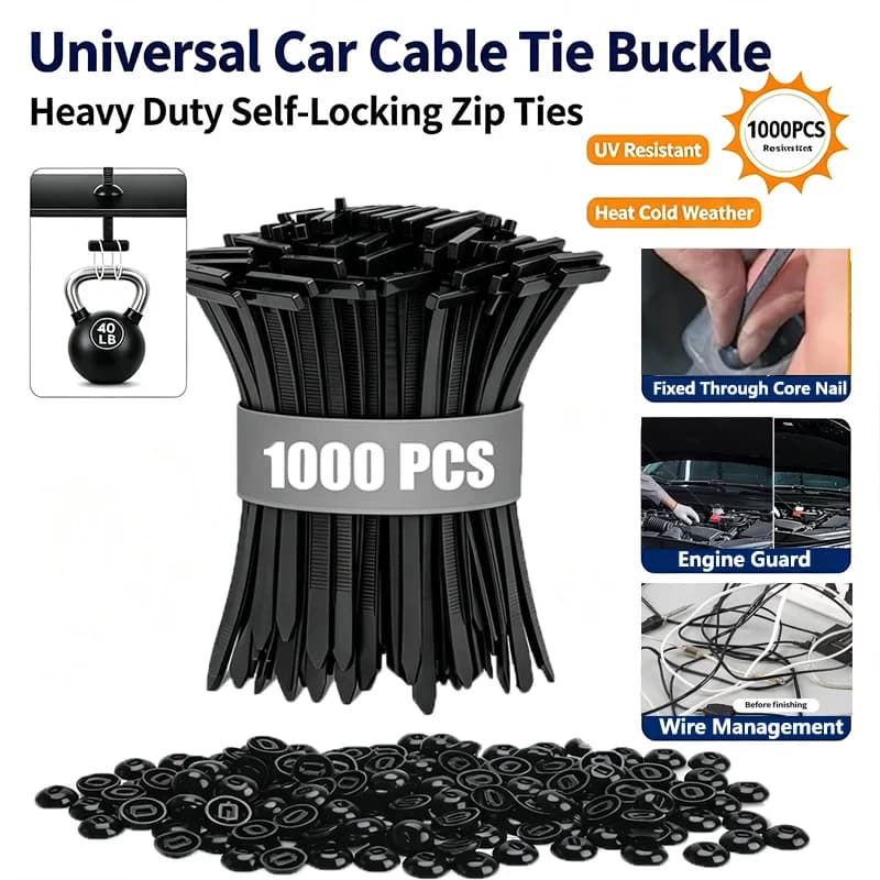 1000-1PCS Heavy Duty Cable Tie Buckle with Pin Button Universal Self-Locking Nylon Zip Ties Car Daily Repair Tool car supplies