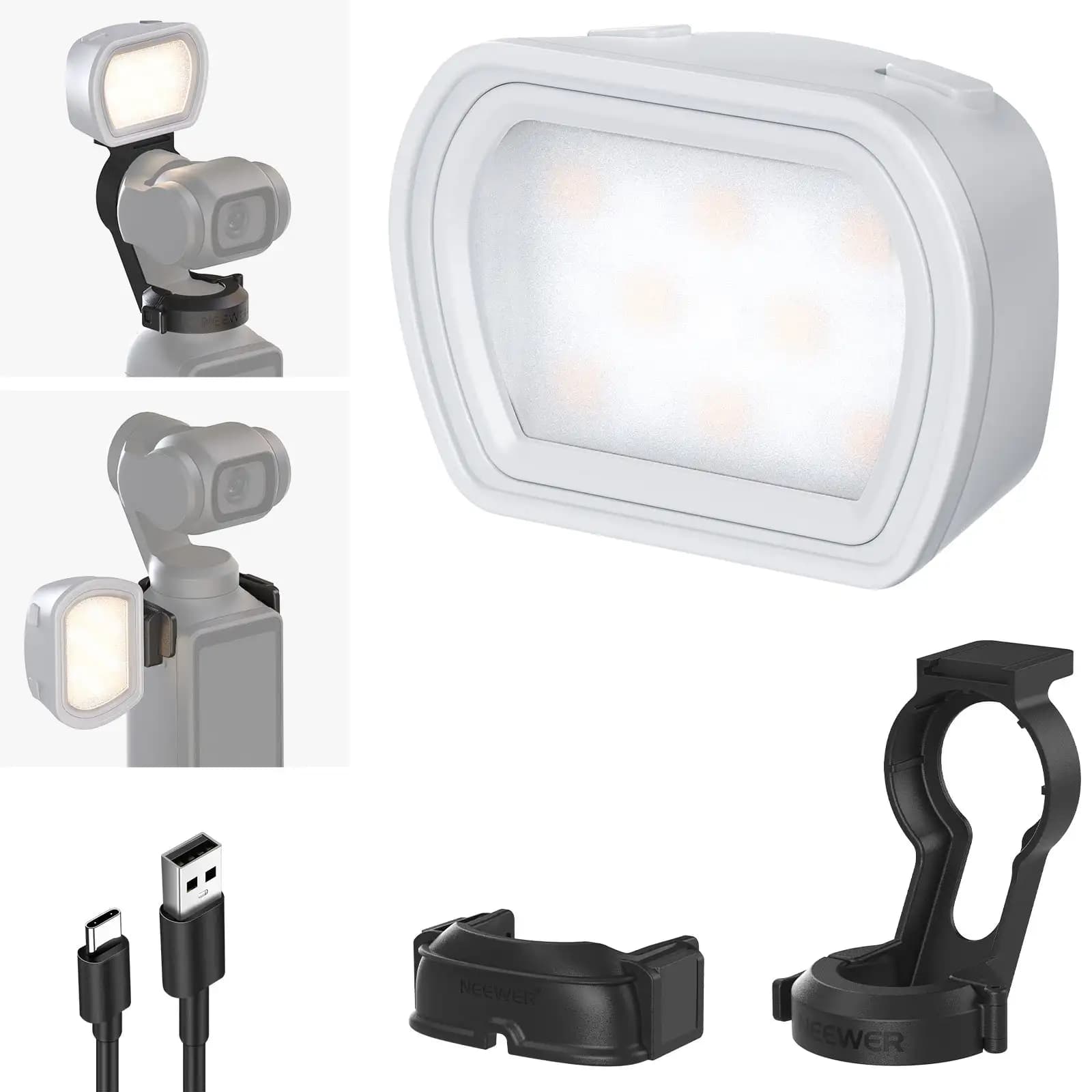NEEWER Magnetic Light for DJI OSMO Pocket 3 Mini Rechargeable Plastic LED Filling Light for Vlog Video Recording